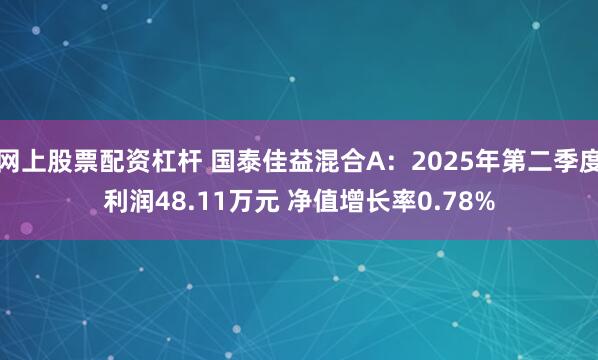 网上股票配资杠杆 国泰佳益混合A：2025年第二季度利润48.11万元 净值增长率0.78%